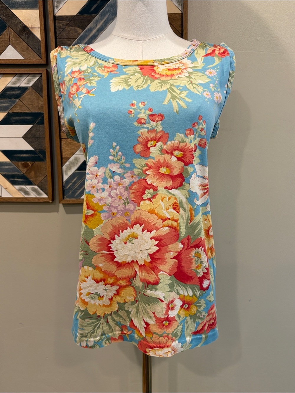 Vintage Ralph Lauren Blue Label Floral Cotton Cottagecore Sleeveless Top Medium